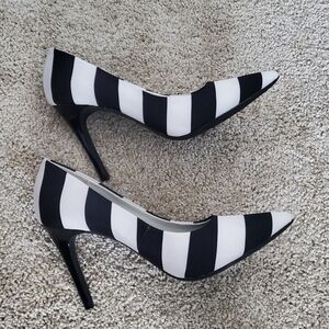 Christian Siriano Black and White Striped Heels